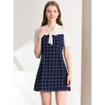 thumbnail image 4 of INSPIRE CHIC Robe à Carreaux pour Femmes Col Noué Contraste Panneau Manches Courtes Bleu Foncé S, 4 of 6