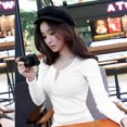 thumbnail image 2 of Pxiakgy blouses pour Femmes Hauts Col Rond Coréen Chemise Longue à Manches Courtes Version Décontractée Bouton Femme Ample Blanc + US:8, 2 of 8