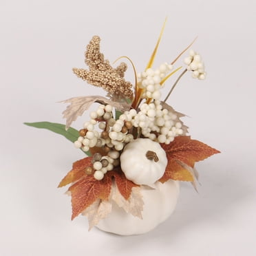 Fall Artificial Pumpkins,Fall Fake Pumpkin Centerpiece Decor,Cozy Maple Leaves Farmhouse Neutral Fall Decor ,Autumn Rustic Fall Thanksgiving Harvest Table Centerpiece