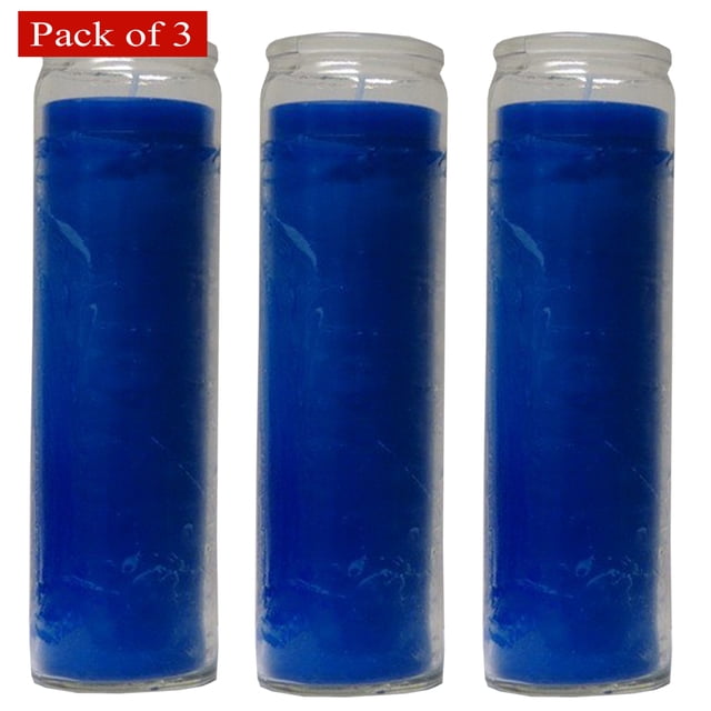 Religious Glass Candle Solid Blue, Long‑Lasting Burn (Pack of 3 Candles)