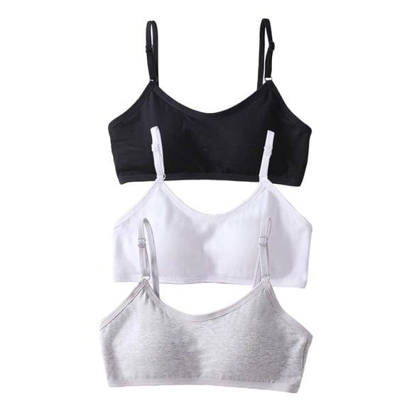 Girls Padded Training Bras Fit for 10-15 Years Cotton Padded Breathable Training Bras Wire Free Push Up Running Bra Solid