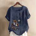 thumbnail image 1 of Pisexur Hauts pour Femmes en Coton et Lin Été Décontracté Imprimé Papillon Blouses Oversize Col Rond Tunique Ample Manches Courtes Hauts Chemises Grande Taille, 1 of 5