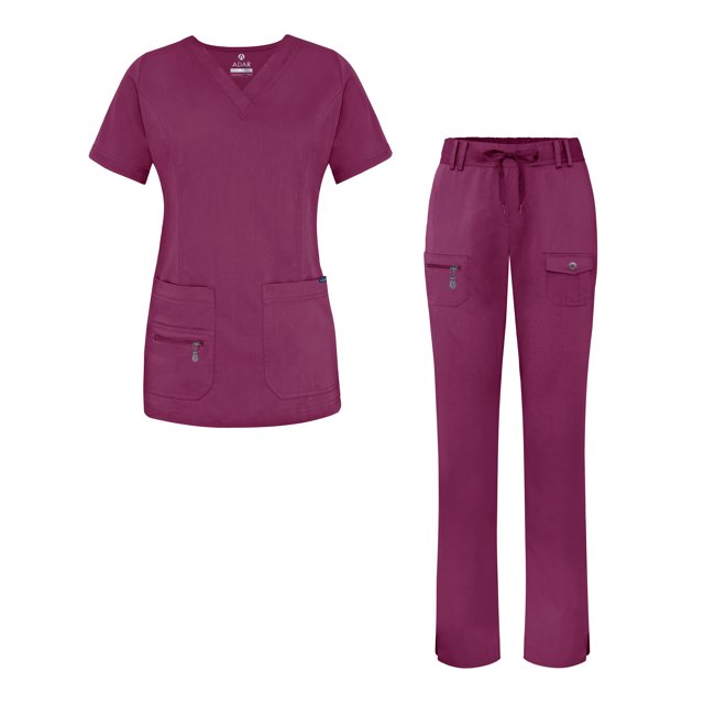 Adar Uniforms Women's Scrub Set - Enhanced V-Neck Top/Multi Pocket Pants