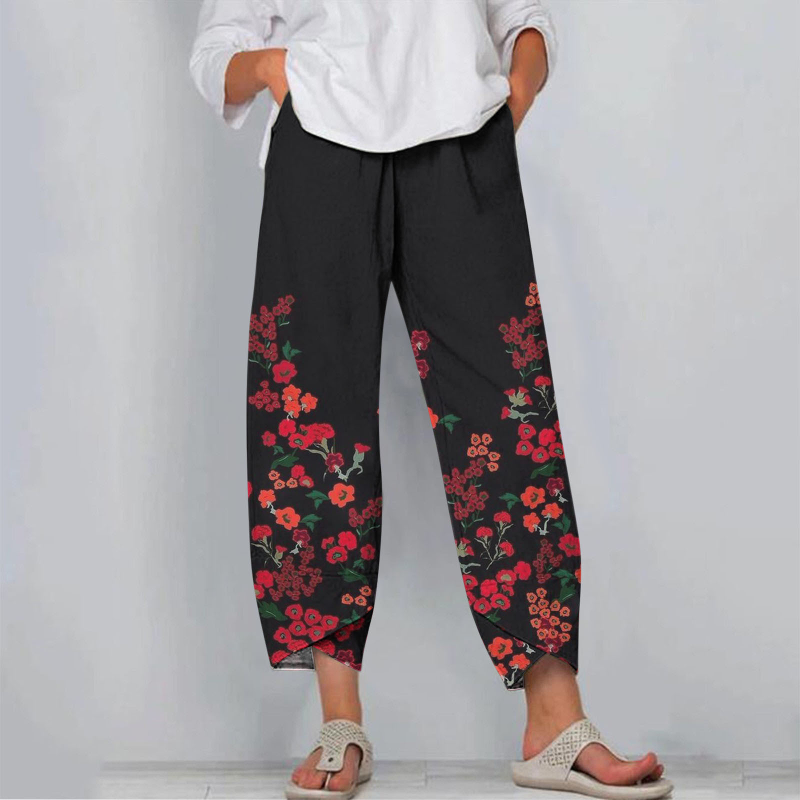 2024 Pantalon pour Femmes Pantalon Décontracté pour Femmes avec Poches Ajusté Taille Haute Élastique Imprimé Sport Coton et Lin Pantalon Pantalon pour Femmes Taille Haute en Liquidation