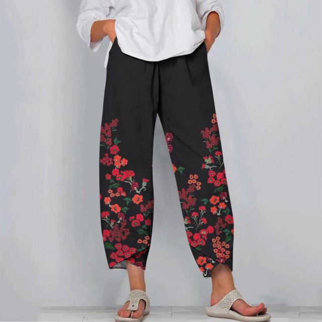 2024 Pantalon pour Femmes Pantalon Décontracté pour Femmes avec Poches Ajusté Taille Haute Élastique Imprimé Sport Coton et Lin Pantalon Pantalon pour Femmes Taille Haute en Liquidation