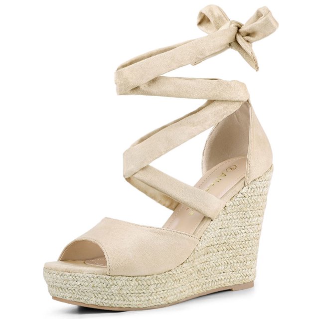 BLISSFUL STEP Sandales Compensées à Plateforme Espadrilles à Lacets Unies pour Femmes