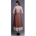 thumbnail image 4 of Bimba Robe Anarkali Damassée Brun Rose Foncé Col Mandarin Sans Manches Kurtis pour Femmes Robe Maxi à Imprimé Très Grande, 4 of 6