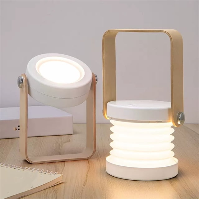 WIFKLSIIPG Lampe de Table Pliante 4 en 1 Lumière DEL Rétractable Poignée en Bois Contrôle de Lumière Portable Gradable 3 Niveaux de Luminosité Veilleuse pour Lecture Camping Extérieur