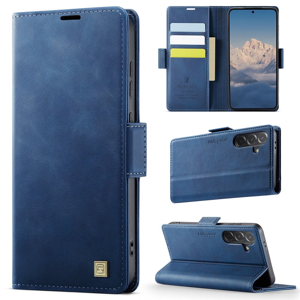 Autspace Phone Case for Samsung Galaxy A56 5G 6.7-inch Magnetic Wallet Phone Case Protective Leather Case with Card Holder Function Shockproof Flip Case,Blue,For Galaxy A56(5G)