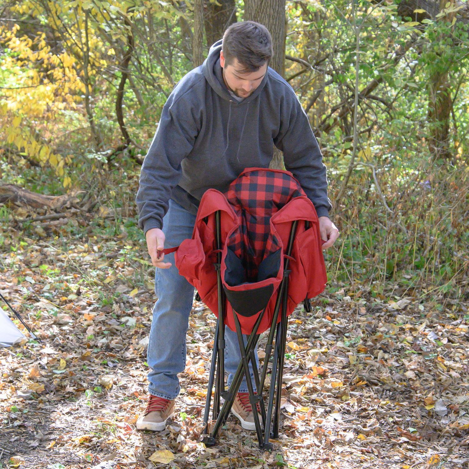 Ozark Trail Padded Club Chair, Adults, Red/Black