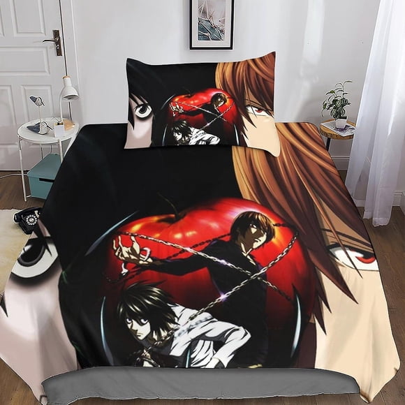 Death Note Ensemble de Literie en Microfibre Imprimée 3D avec Housse de Couette d'Anime et Taies d'Oreiller, Parfait pour Garçons et Filles, Fermeture à Glissière, Simple 2 Pcs