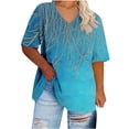 thumbnail image 4 of Virmaxy Chemise de Base à Manches Courtes Col en V pour Femmes Grande Taille Multicolore-17 XXXXL, 4 of 5