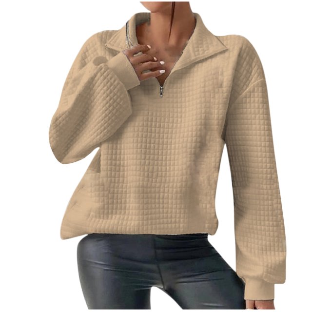 Timegard Chandail à Demi-Glissière pour Femmes, Chandails à Manches Longues, Automne Hiver, Hauts Amples, Couleur Unie