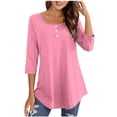 thumbnail image 1 of FAIWAD Oversized Tshirts for Women 3/4 Sleeve Button Decor Tops Cute Round Neck Basic Business Tees Blouses, 1 of 4