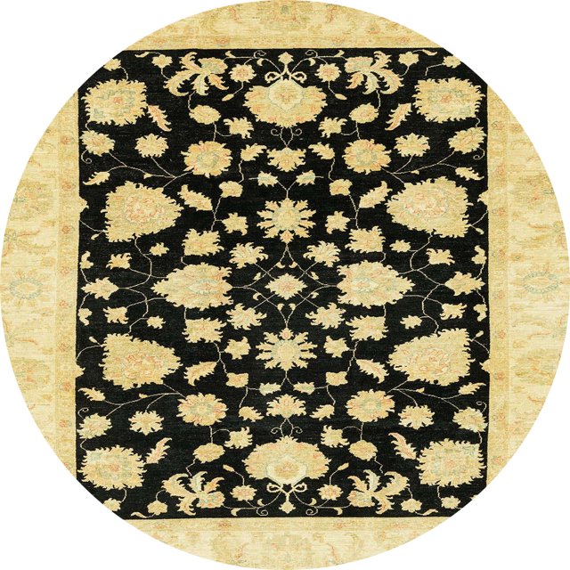 Ahgly Company Indoor Round Abstract Mustard Yellow Oriental Area Rugs, 7' Round