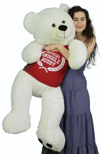 Giant White Teddy Bear 52 Inch Soft, Wears Removable T-shirt Official Snuggle Buddy