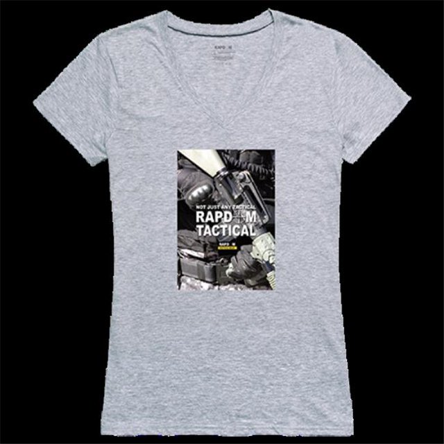 Rapid Dominance GS2-782-HGY-05 T-Shirt Graphique à Manches Courtes à Col en V pour Femmes RAPDOM 2, Gris Chiné - 2X
