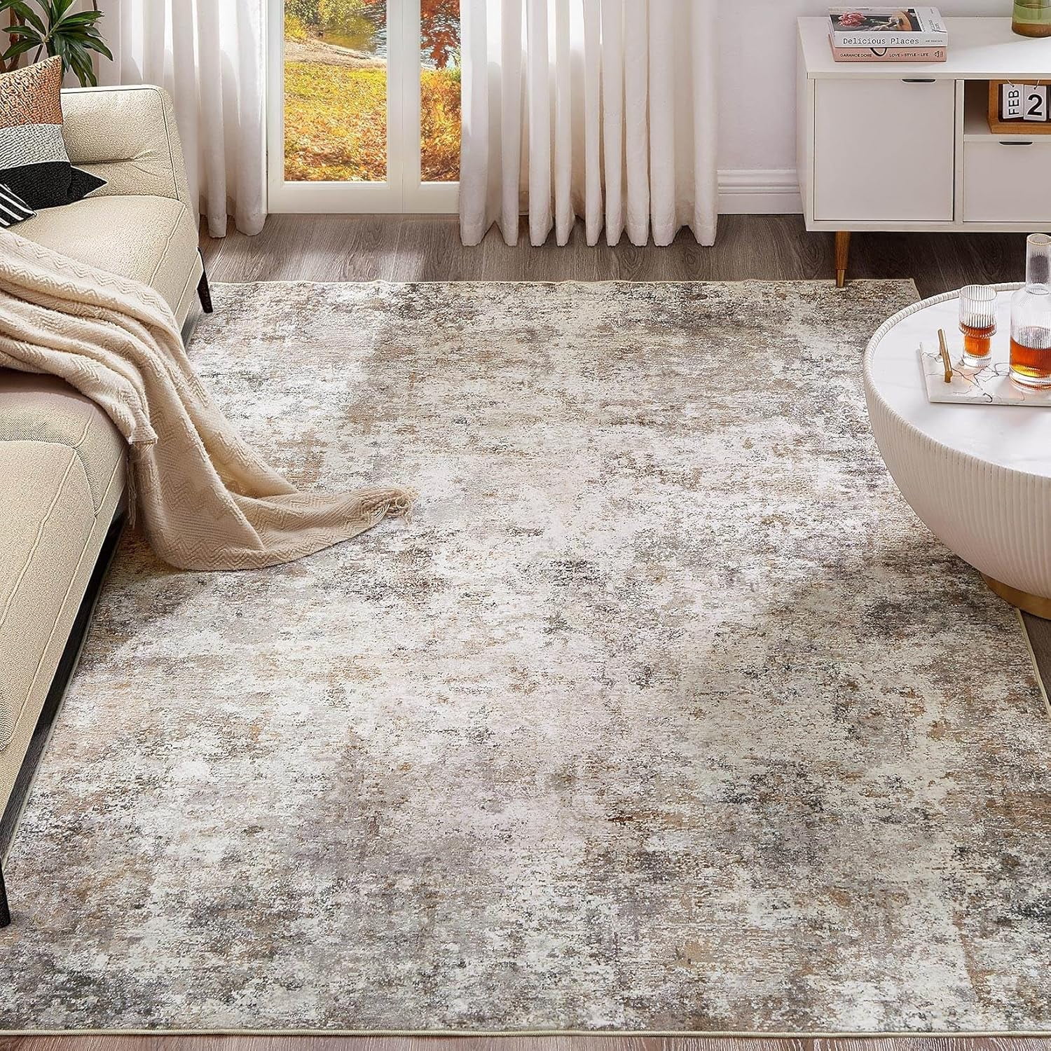 x Area Rug Living Room Rugs - Washable Neutral Modern Abstract Soft Thin Large Rug Indoor Floor No Slip Rug Carpet for Bedroom Under Dining Table Home Office Decor -