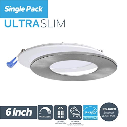 Luminaires encastrés DEL de 6 po, 4000K (Blanc froid), Emballage de 1, pour plafonds isolés et non isolés, Intensité réglable, 15W = 90W, 1125 lumens, système de connexion rapide, fini blanc/Garniture