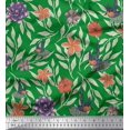 thumbnail image 1 of Soimoi Green Cotton Poplin Fabric Flying Bird & Floral Decor Fabric Printed BTY 42 Inch Wide, 1 of 3