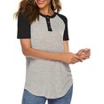 thumbnail image 3 of Timegard Women Tops Notched V Neck Button Short Sleeve Color Block Loose Comfy Summer Casual Shirts Tops, 3 of 8