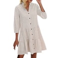 thumbnail image 1 of hotojiny Robes de Printemps pour Femmes Tendance à Carreaux Col en V Ourlet à Volants Robe Décontractée Manches 3/4 Boutonnée Tunique à Étages, 1 of 5