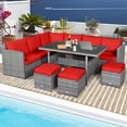 thumbnail image 4 of Gymax Ensemble de Conversation pour Terrasse en Rotin 7 Pcs, Sectionnel, avec Coussins Rouges, 4 of 10