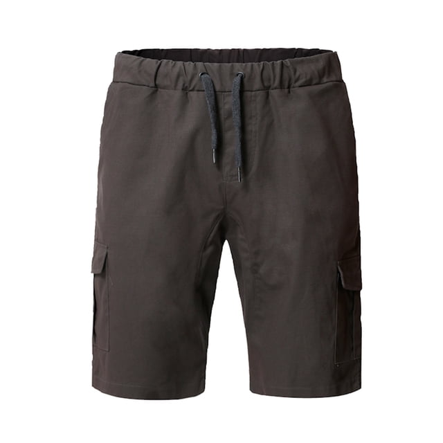 Mens Shorts Casual Solid Color Pocket High Waist Drawstring Knee Length Shorts Pants with Multi Pockets