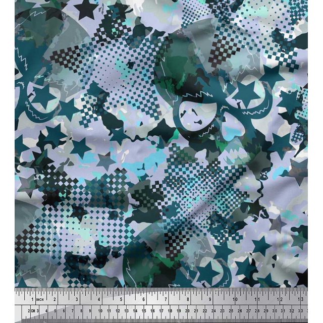 Soimoi Silk Fabric Star,Skull & Texture Decor Fabric Printed Yard 42 Inch Wide
