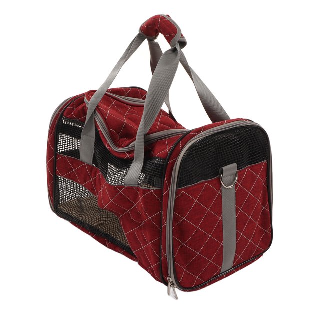 Pet Carrier, Dog Carrier Travel Bag High Elasticity PVC Collapsible Multi Grid Design Bite Reflective Webbing For Outdoor For Cat Wine Red,Grey