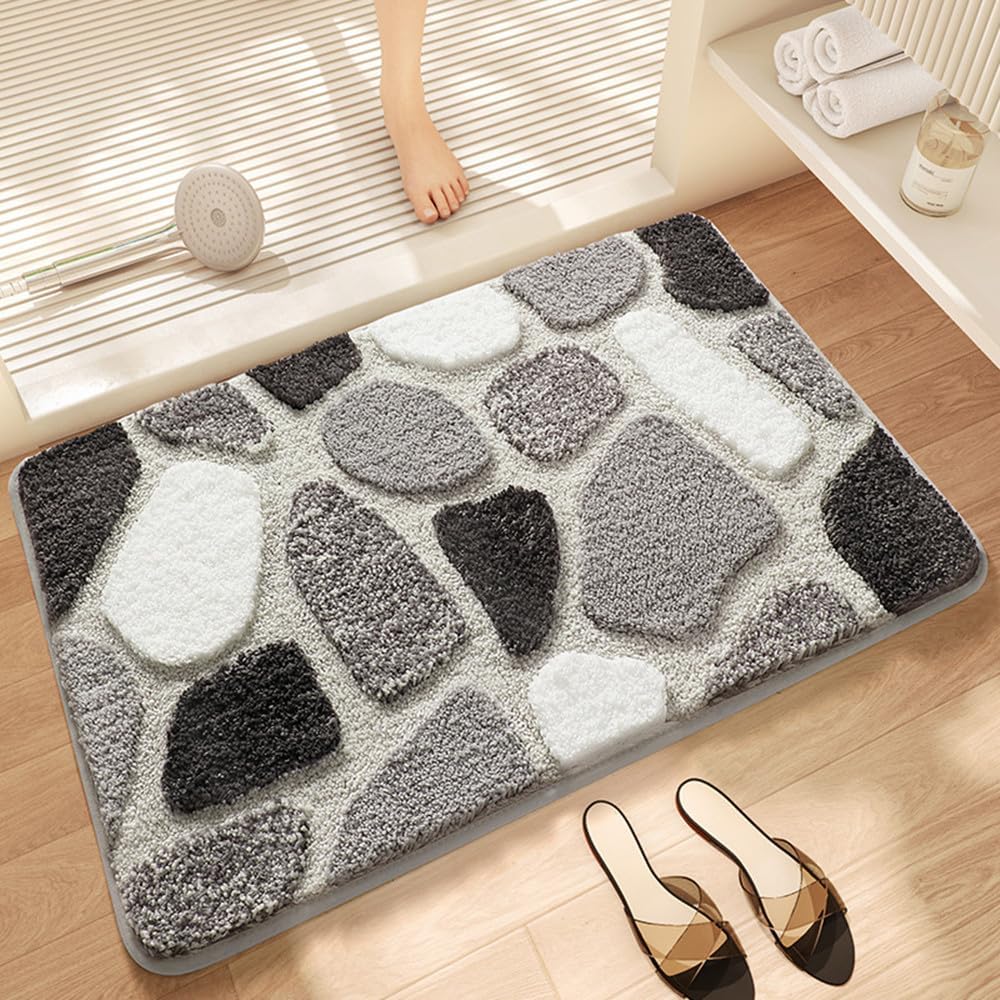 Cobblestone Bath Mat, Extra Soft Absorbent Bath Rug, Non-Slip Comfortable Bathroom Rug, Carpet for Tub, Shower, Bath Room, Machine Wash Dry, 16"x24"