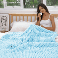 thumbnail image 2 of Comtest Chunky Knit Throw Blanket Chenille, Light Blue, 80"x80"(King Size), 2 of 6