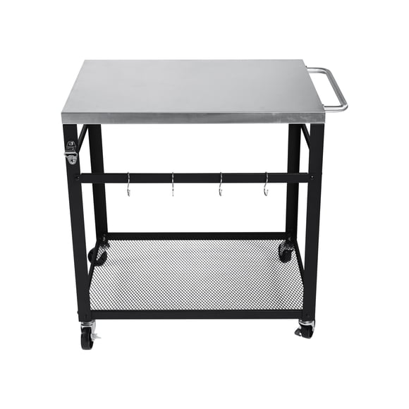 Heavy Duty Outdoor BBQ Cart, Rolling Stainless Steel Grill Table with Locking Wheels, Double Shelves Grill Cart with Hooks for Outdoor Patio, Backyard Party