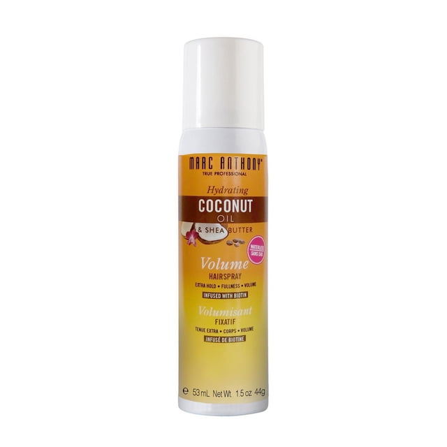 Marc Anthony Vaporisateur Volumisant à l'Huile de Noix de Coco et au Beurre de Karité en Vaporisateur Blanc de 53 ml avec Étiquette Jaune et Brune, Brume Hydratante Infusée de Biotine Offrant une Tenue, une Plénitude et un Volume Supplémentaires Tout en Protégeant l'Hydratation et la Brillance des Cheveux Sans Raideur Ni Résidu.