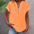 thumbnail image 2 of RKSTN Womens Summer Tops Fashion Cotton and Linen Buttons Going out Tops Basic Solid Color Shirts V-Neck Short Sleeve Loose Fit Pullover Tops, 2 of 5
