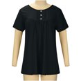 thumbnail image 3 of SMihono Hauts pour Femmes Été Décontracté Chic T-Shirt d'Été Uni Col Rond Boutonné Plissé Manches Courtes Oversize pour Femmes, 3 of 8