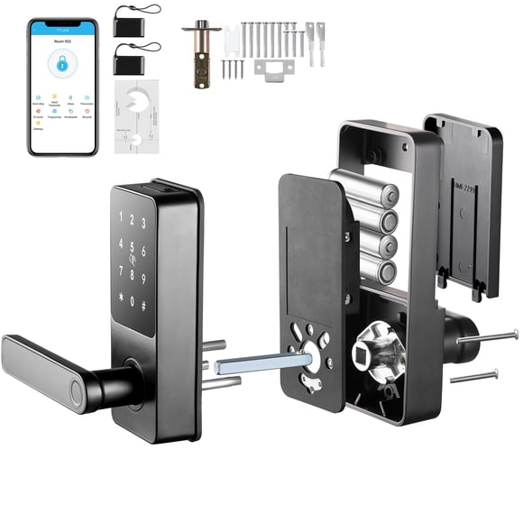 KFFKFF Smart Lock, 5-in-1 Smart Door Knob, Fingerprint Deadbolt with App Control, Bluetooth Smart Lock, Keyless Entry Door Lock with Handle