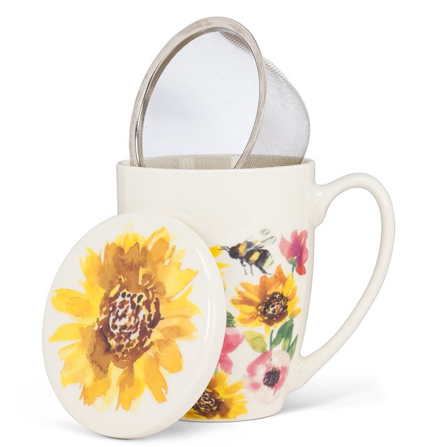 Set of 12 Sunflowers & Bees Covered Mug & Strainer