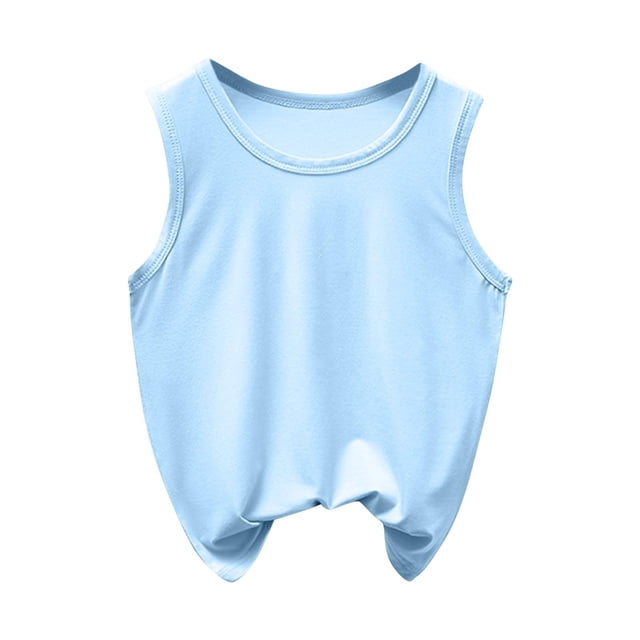SROBPTY T-Shirts Garçons Filles, T-Shirt de Base pour Enfants Uni à Col Rond d'Été Décontracté Confortable et Respirant Bleu Ciel 9 Ans