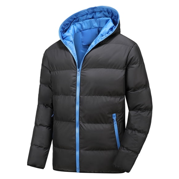 EGNMCR Men's Puffer Jacket Winter Outdoor Warm Hooded Snow Ski Jacket with Pockets Casual Solid Color Patchwork Zip Up Overcoats Jackets