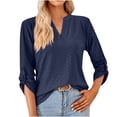 thumbnail image 1 of Pompotops T-shirt Ample à Manches Longues pour Femme, Uni, Col en V, en Solde, 1 of 6
