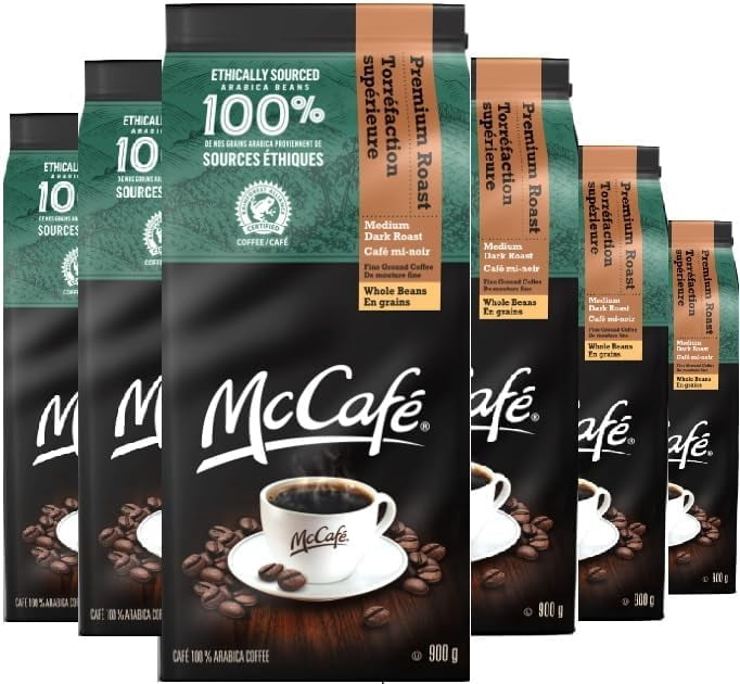 McCafe Premium Medium Dark Roast Whole Beans - 900g, 6 PACK