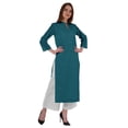 thumbnail image 2 of Bimba Kurta Droite Unie Ethnique Indienne pour Femmes à Col Mandarin avec Encolure Plissée en Coton, 2 of 7