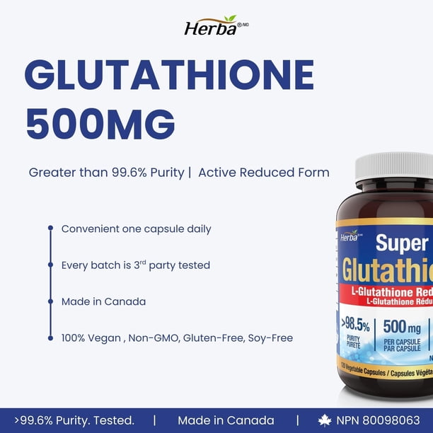glutathione pills toronto Herba Supplement 500mg - 120 Capsules | L Glutathione Reduced Active Form | >98.5% Purity B Vitamin Best B12 Injection (Health Selection:2 fl oz