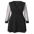 thumbnail image 2 of Robe Brillante en Mousseline Midi pour Femmes à Manches en Maille, Col en V, Paillettes, Taille Haute, Ligne A, Robe de Soirée de Fête, Manches en Fil, TTTG, 2 of 5
