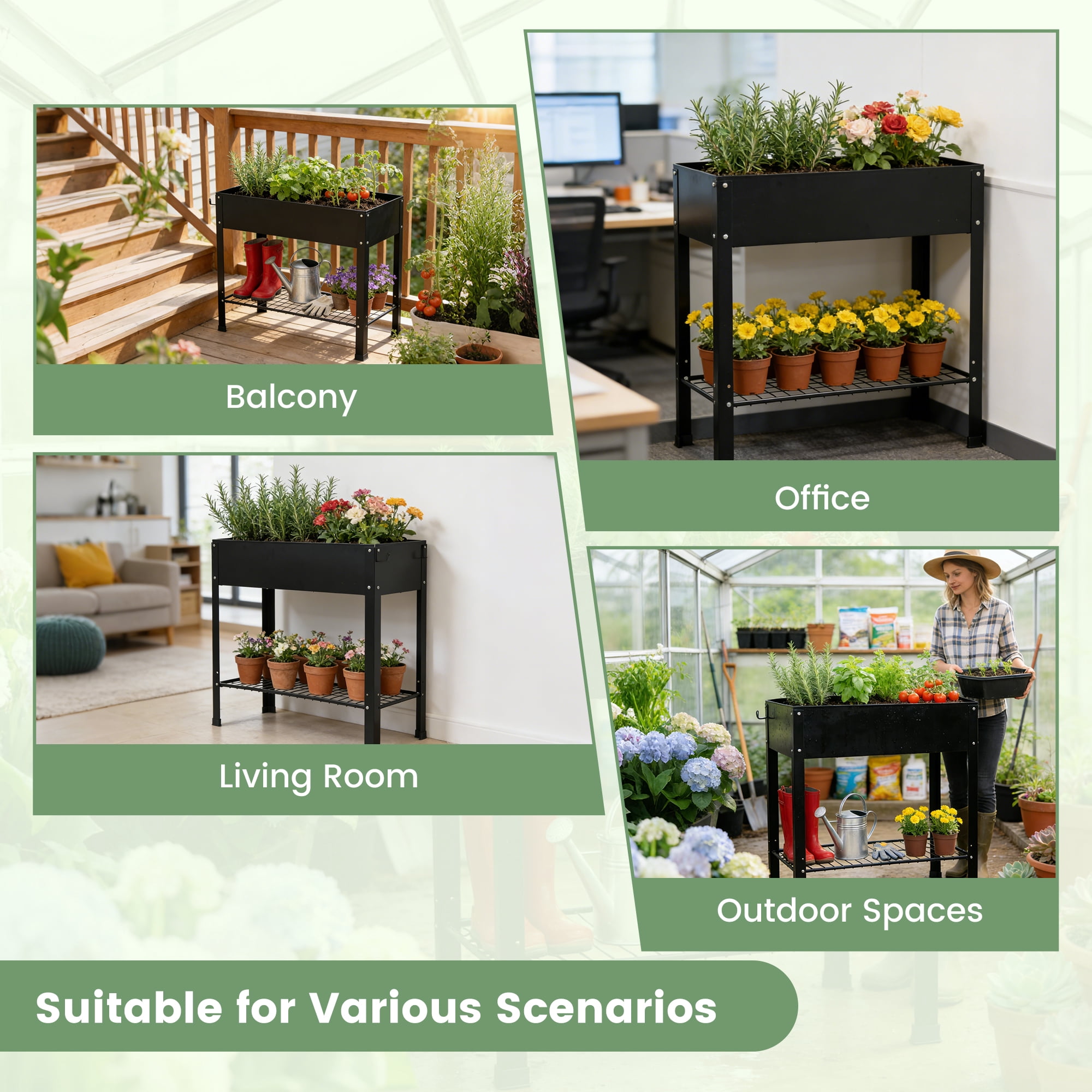 Noble House 2-Tier Raised Garden Bed with Storage Shelves