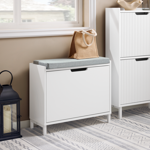 SoBuy FSR151-K-W Hallway Shoe Bench Shoe Rack Shoe Cabinet with Seat Cushion