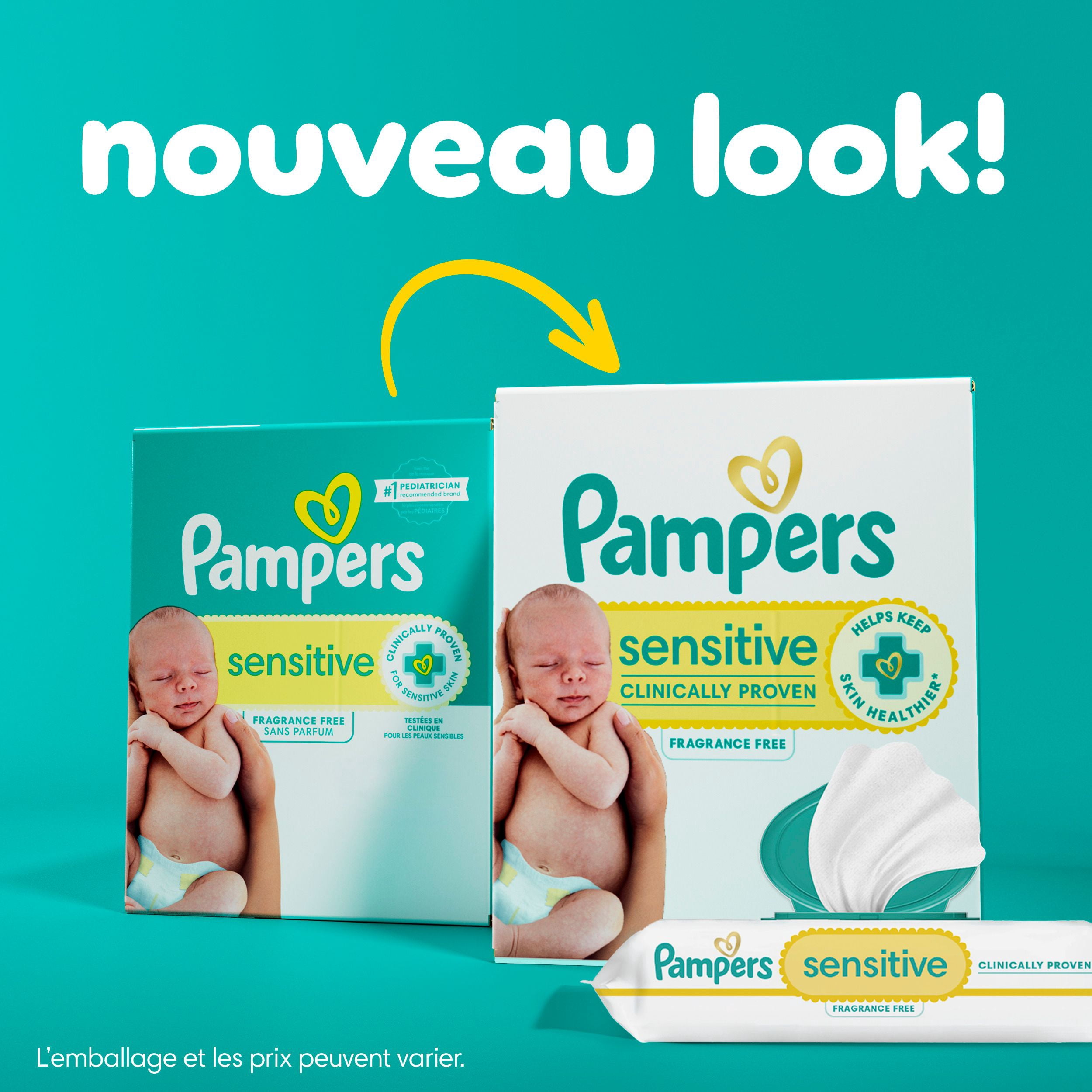 Lingettes pour bébés Pampers Sensitive, éprouvées en clinique, sans parfum, à base d’eau et hypoallergéniques, 168 lingettes pour bébés au total (2X emballages rabattables)