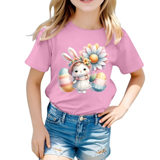 XDZJLR T-Shirt pour Filles Tout-Petits, Graphique de Pâques, Coupe Ample, Manches Courtes, Col Rond, Décontracté, pour Garçons, 1-2 Ans