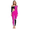 thumbnail image 1 of Raenseen Womens' Long Sleeve Unitard Gymnastics Ballet Dance Bodysuit Metallic Color Block Jumpsuit HotPink XXL, 1 of 5